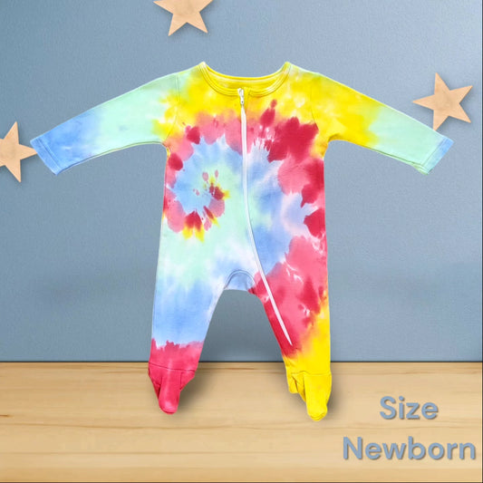 Tie-dye zip-up sleepsuit